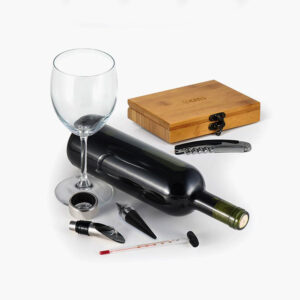 Brindes Personalizados - Kit Vinho 5 Peças com Caixa de Bambu Personalizada