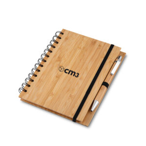 Brindes Personalizados - Caderno de Anotações com Caneta Bambu Personalizada