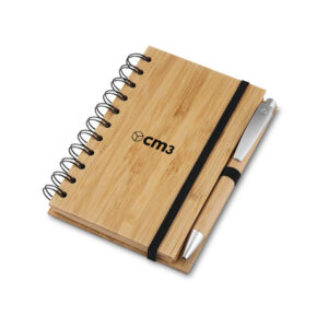 Brindes Personalizados - Caderno de Anotações com Caneta Bambu Personalizado