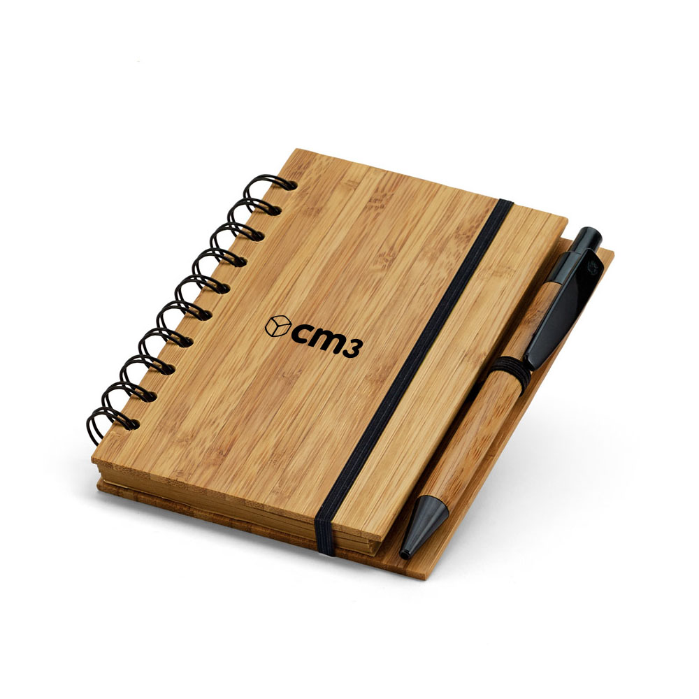 Brindes Personalizados - Caderno de Anotações com Caneta Bambu Personalizado