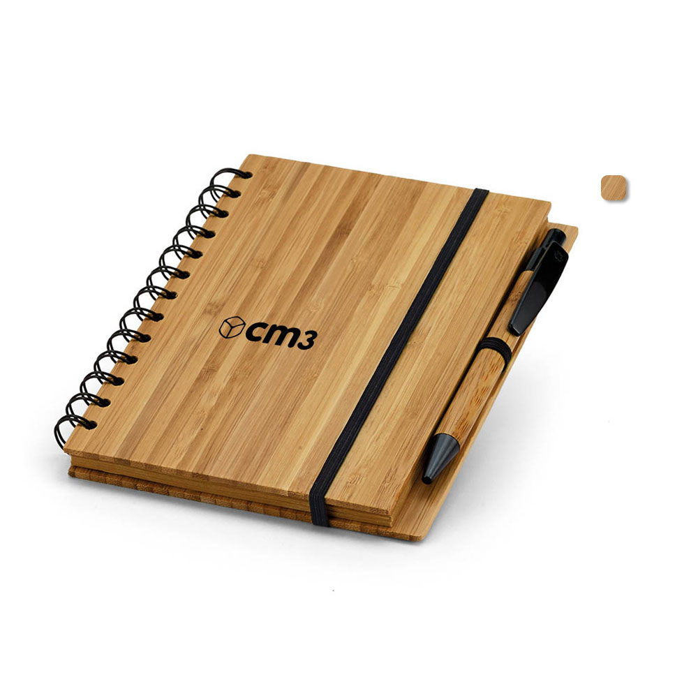 Brindes Personalizados - Caderno de Anotações com Caneta Bambu Personalizado
