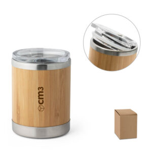 Brindes Personalizados - Copo Metal e Bambu Parede Dupla 350ml Personalizado