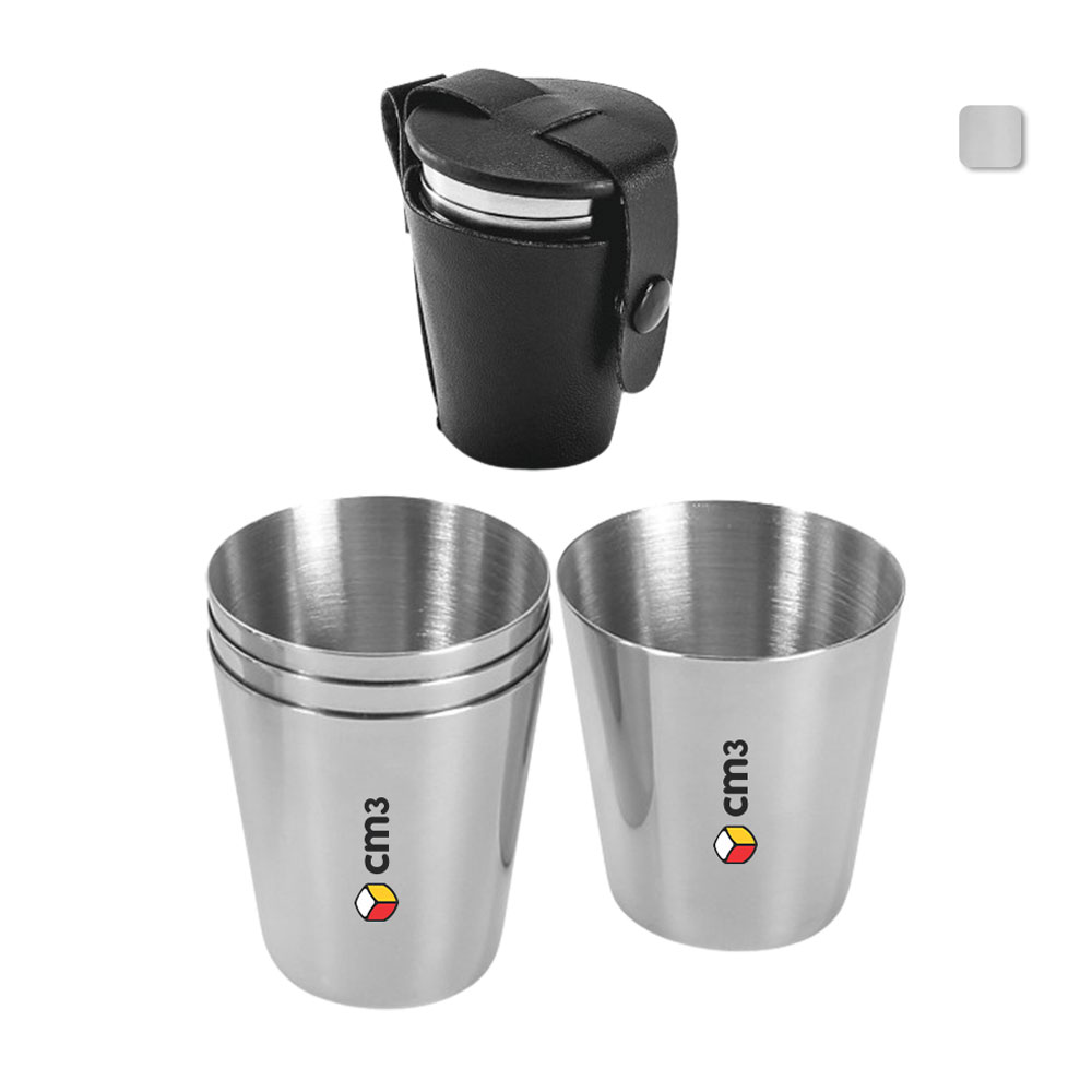 Brindes Personalizados - Kit de 4 Copos Metal 25ml Personalizado
