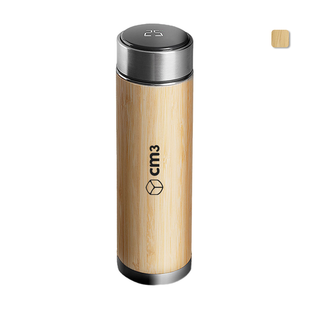 Brindes Personalizados - Garrafa Metal e Bambu Térmica 400ml Personalizada
