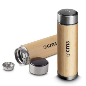 Brindes Personalizados - Garrafa Metal e Bambu Térmica 400ml Personalizada