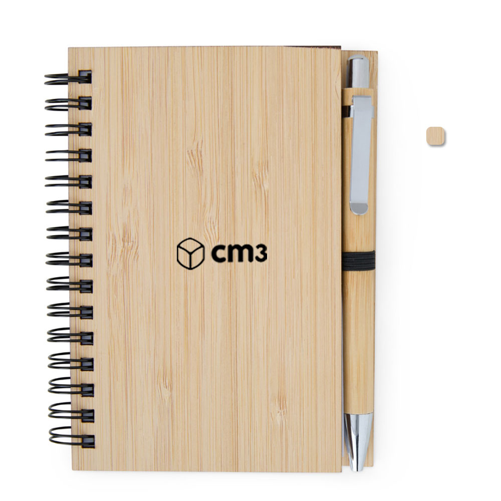 Brindes Personalizados - Caderno de Anotações Bambu Pautado com Caneta Personalizado