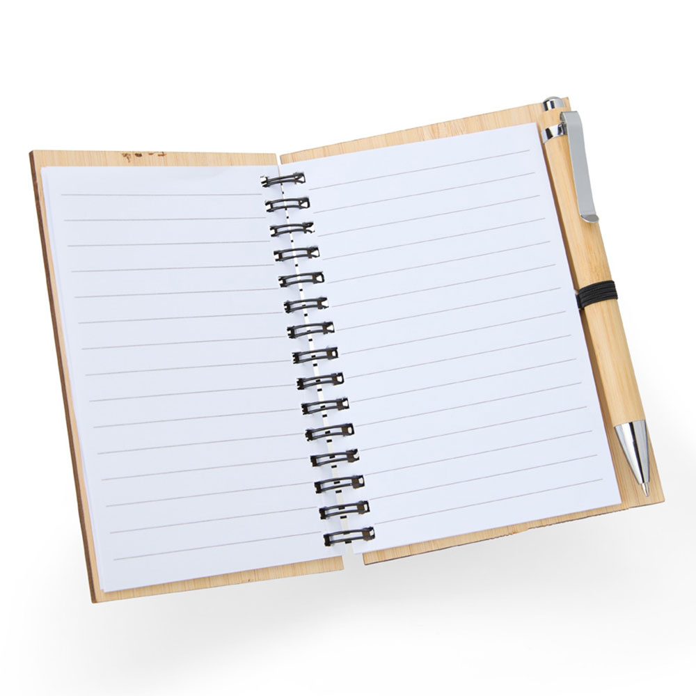 Brindes Personalizados - Caderno de Anotações Bambu Pautado com Caneta Personalizado