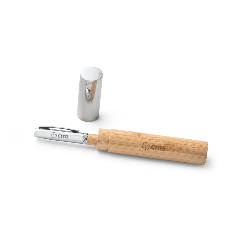 Brindes Personalizados - Caneta Metal e Bambu com Estojo Personalizada